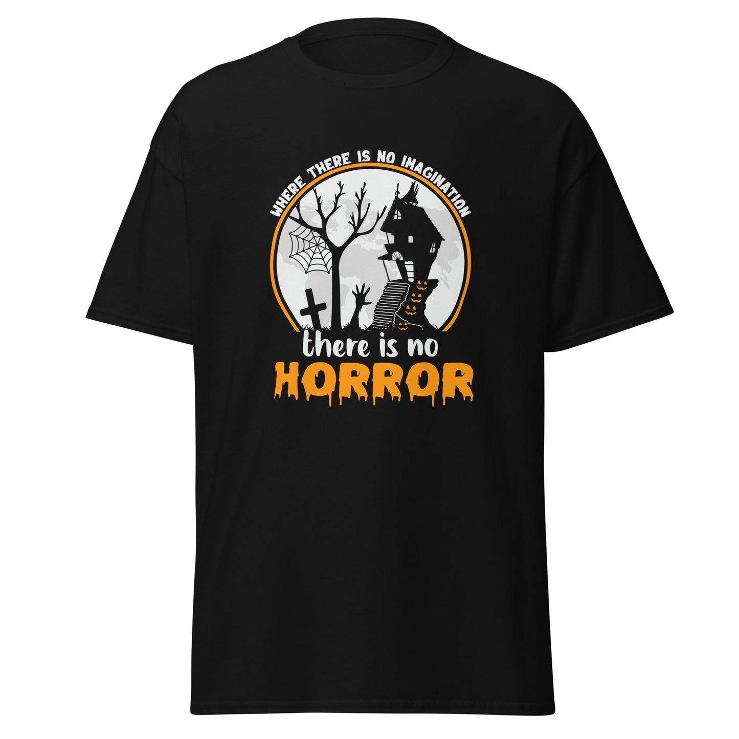 Wo ist keine Fantasie, da ist kein Horror, weiches T-Shirt aus schwerer Baumwolle im Halloween-Design