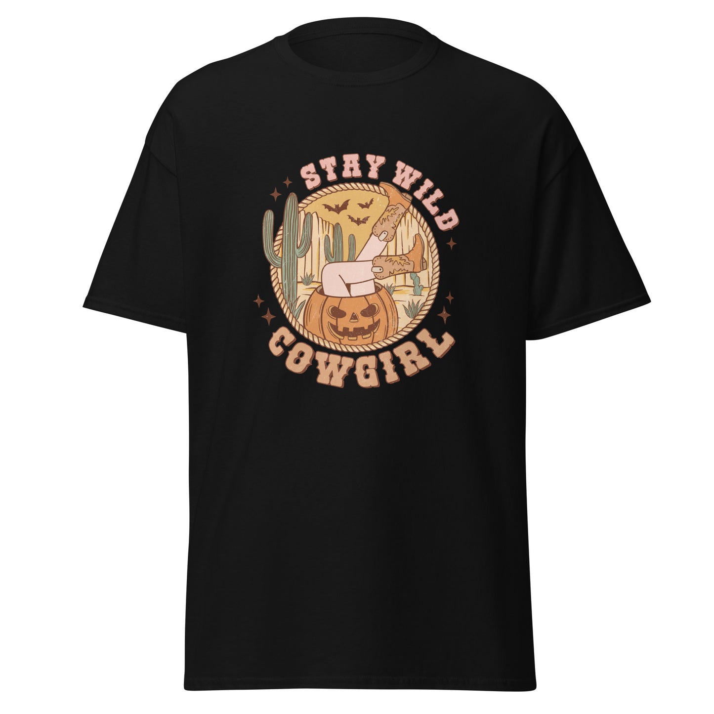 Stay Wild Cowgirl, Halloween-Design, weiches T-Shirt aus schwerer Baumwolle