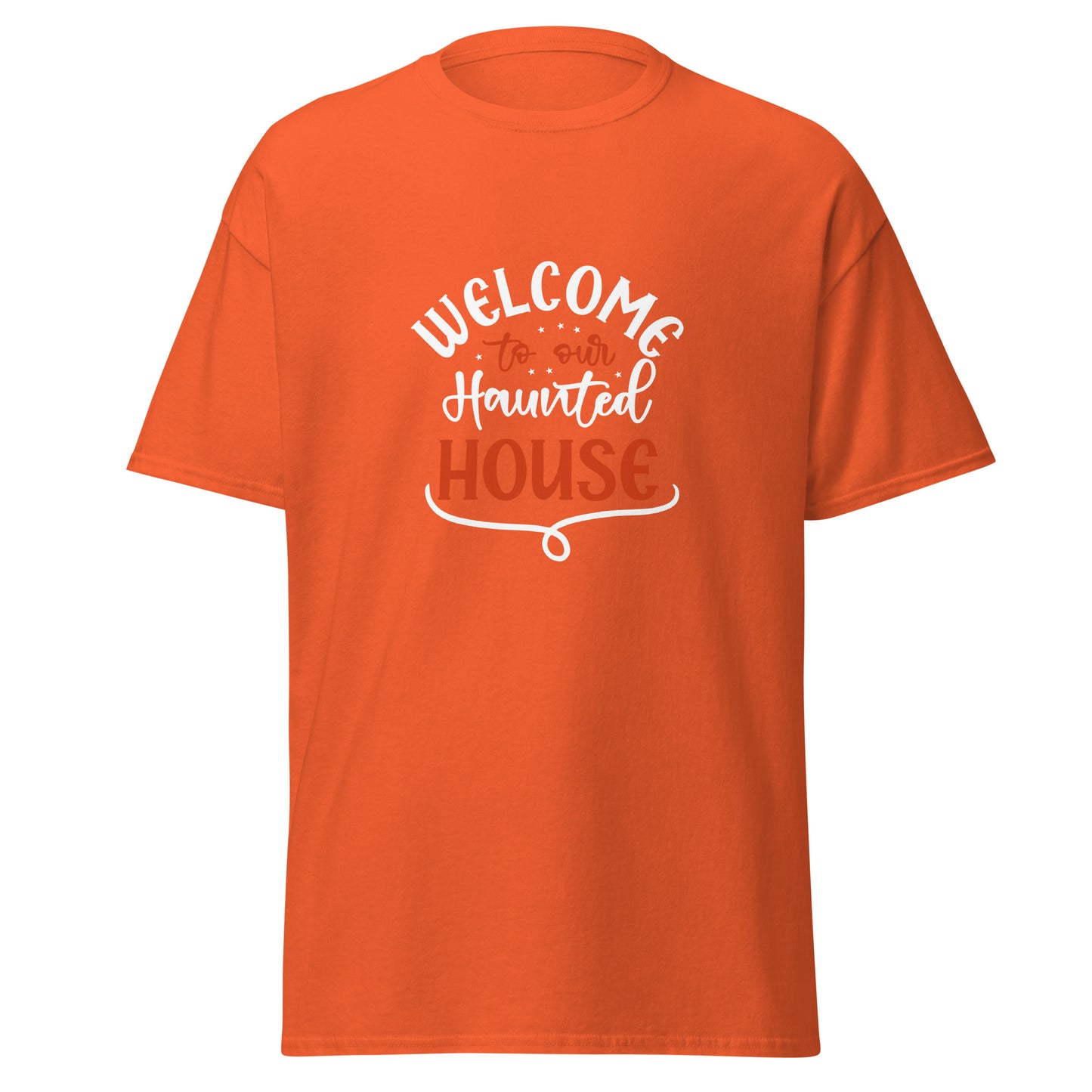 Bienvenido a nuestra casa encantada, camiseta de algodón pesado de estilo suave con diseño de Halloween