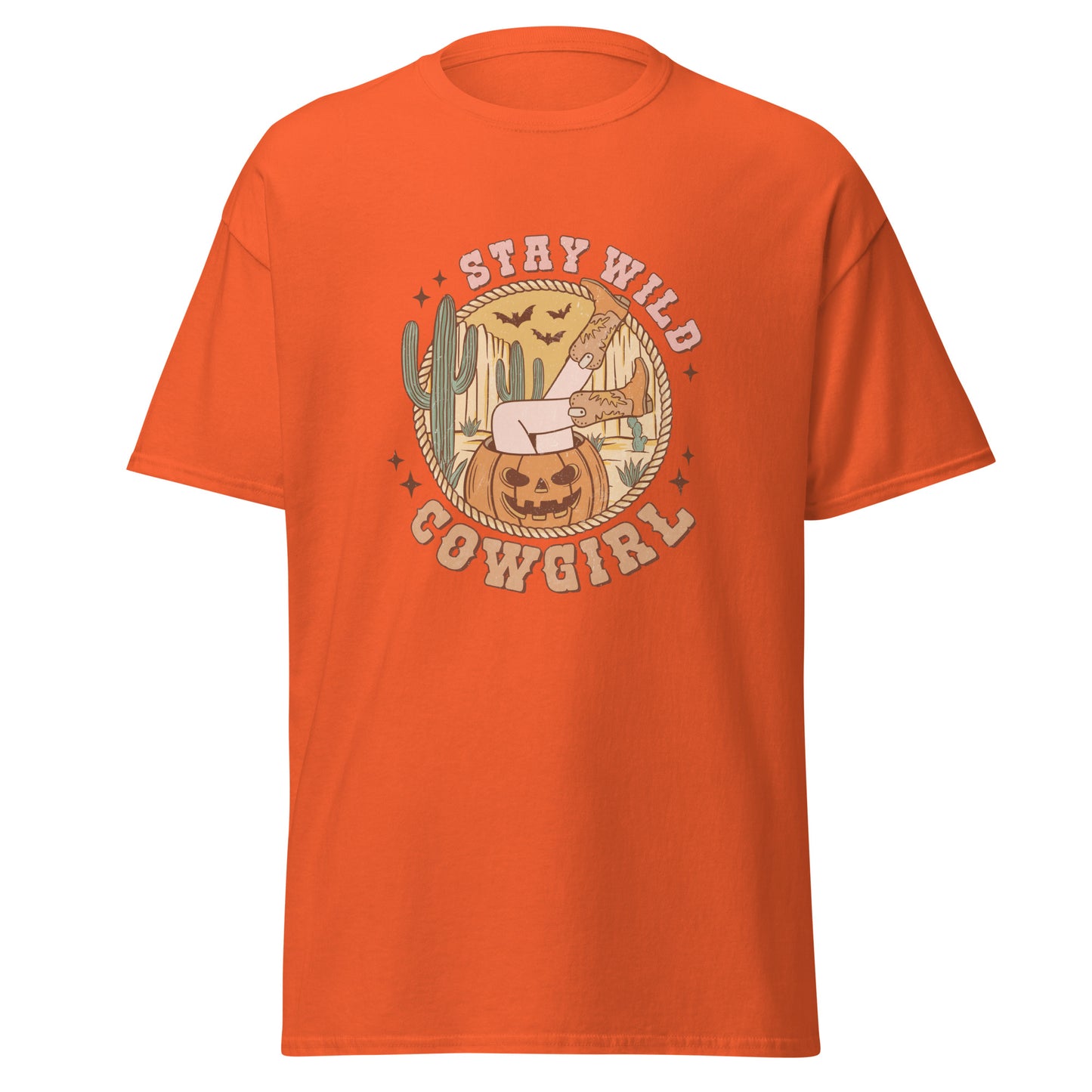 Stay Wild Cowgirl, Halloween-Design, weiches T-Shirt aus schwerer Baumwolle