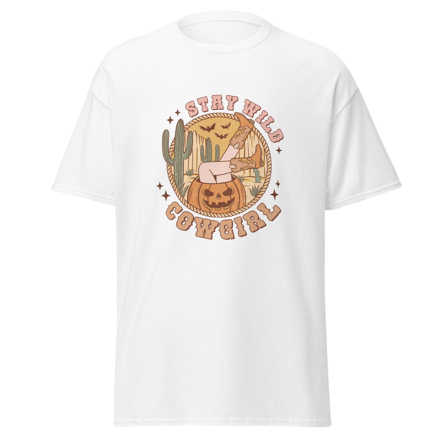 Stay Wild Cowgirl, Halloween-Design, weiches T-Shirt aus schwerer Baumwolle
