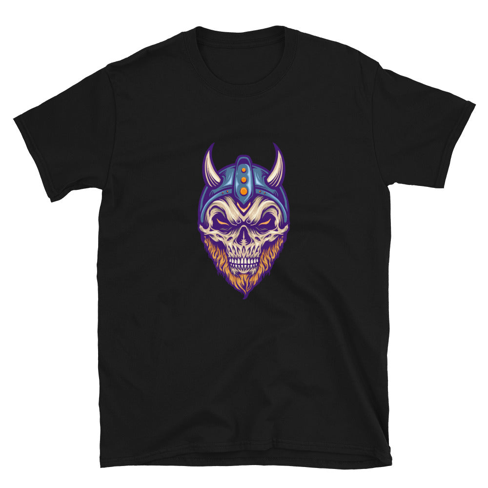 Wikinger-Schädelkopf mit Horn-Helm-Passform, Unisex-Softstyle-T-Shirt