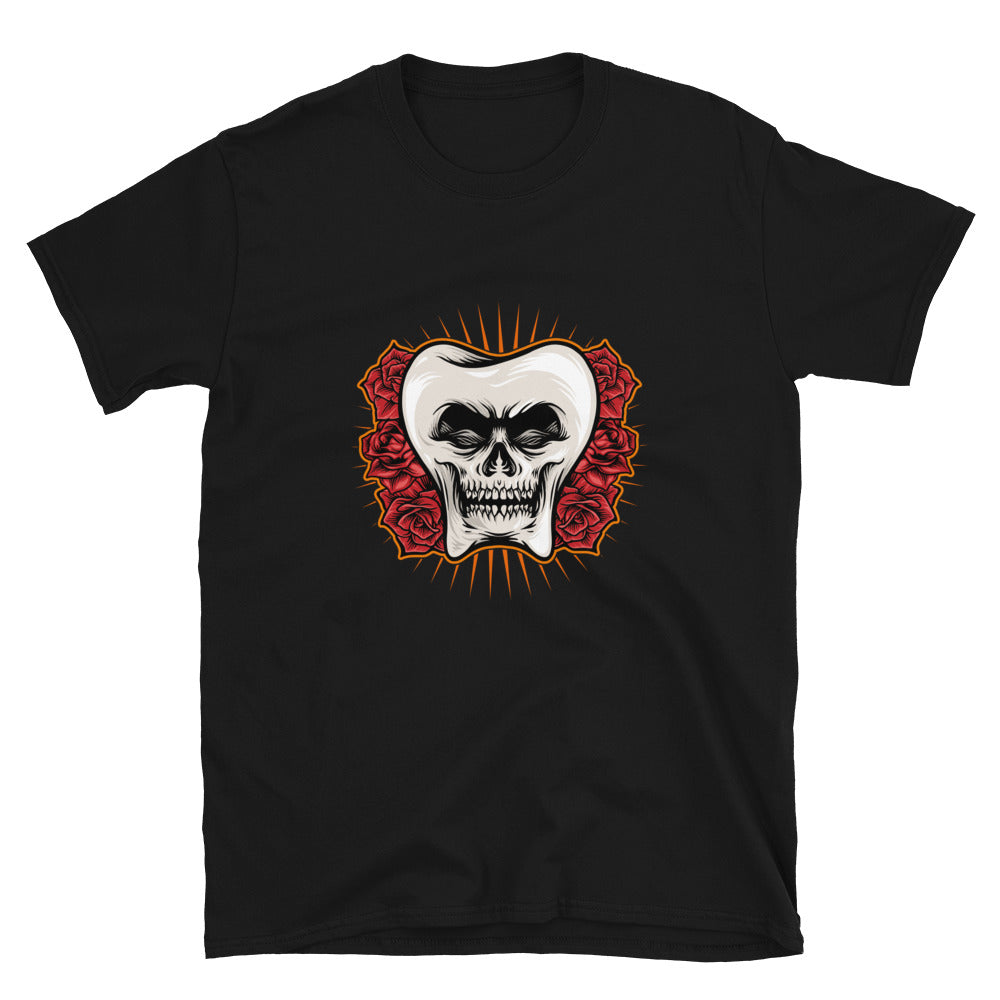 Zahnschädel mit Rose Fit Unisex Softstyle T-Shirt