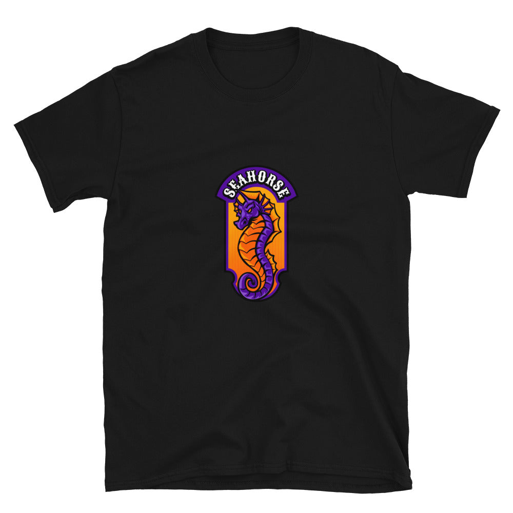 Seepferdchen Esport Logo Maskottchen Gaming Fit Unisex Softstyle T-Shirt
