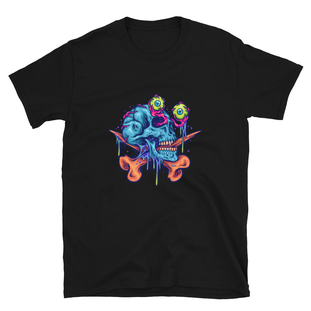 Gruseliges Zombie-Totenkopf-Augäpfel-Passendes Unisex-Softstyle-T-Shirt