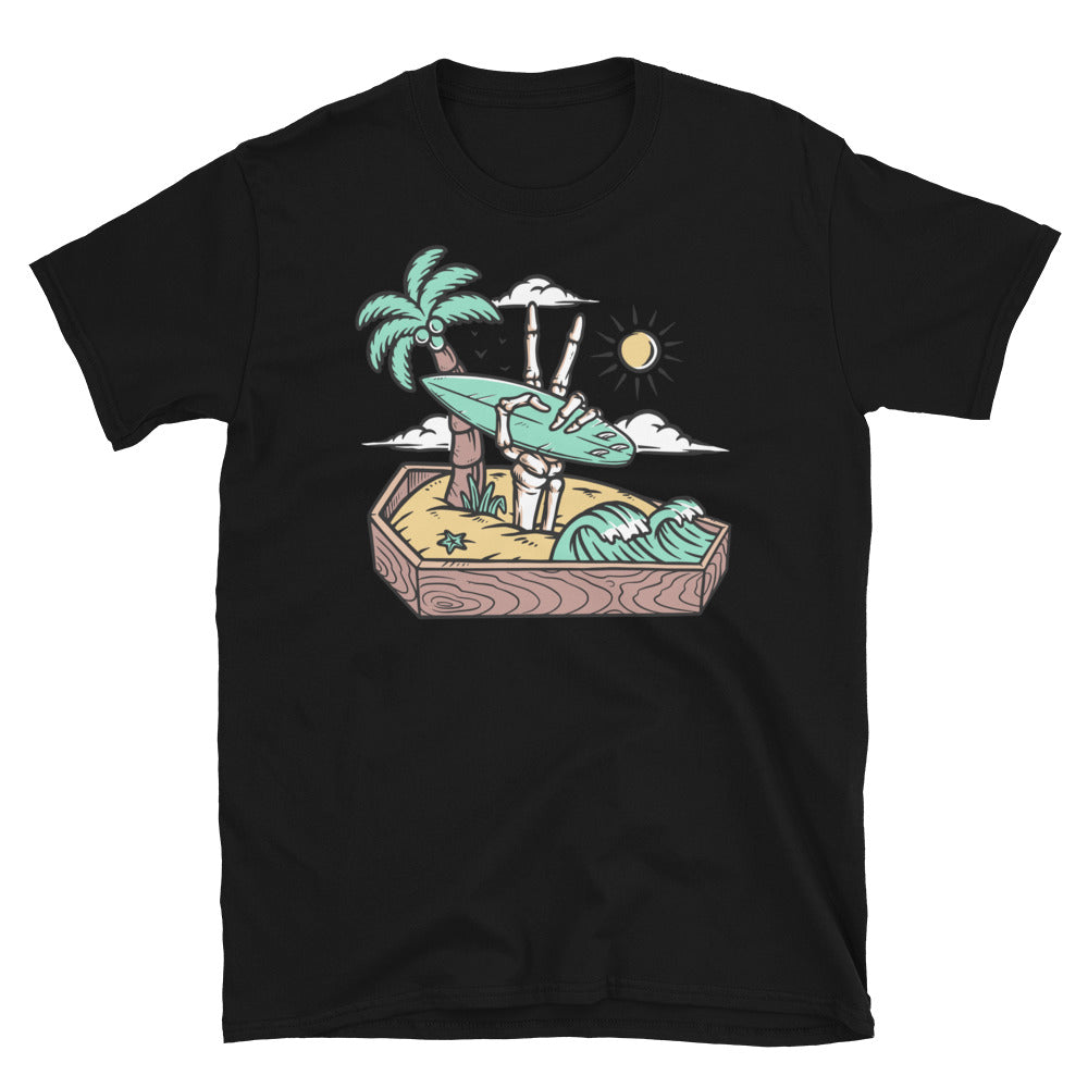 Schaffe Frieden am Strand. Passgenaues Unisex-Softstyle-T-Shirt