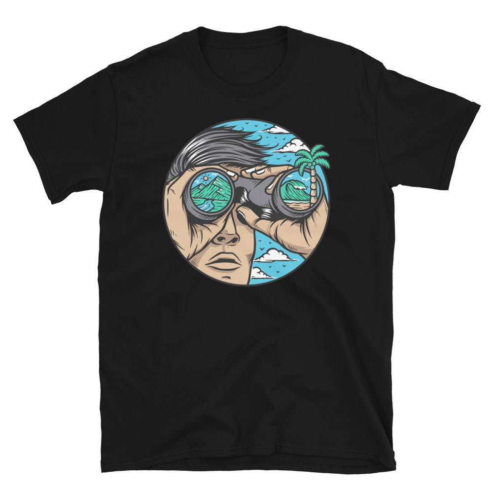 Menschen sehen die Natur durch ein Fernglas. Fit Unisex Softstyle T-Shirt