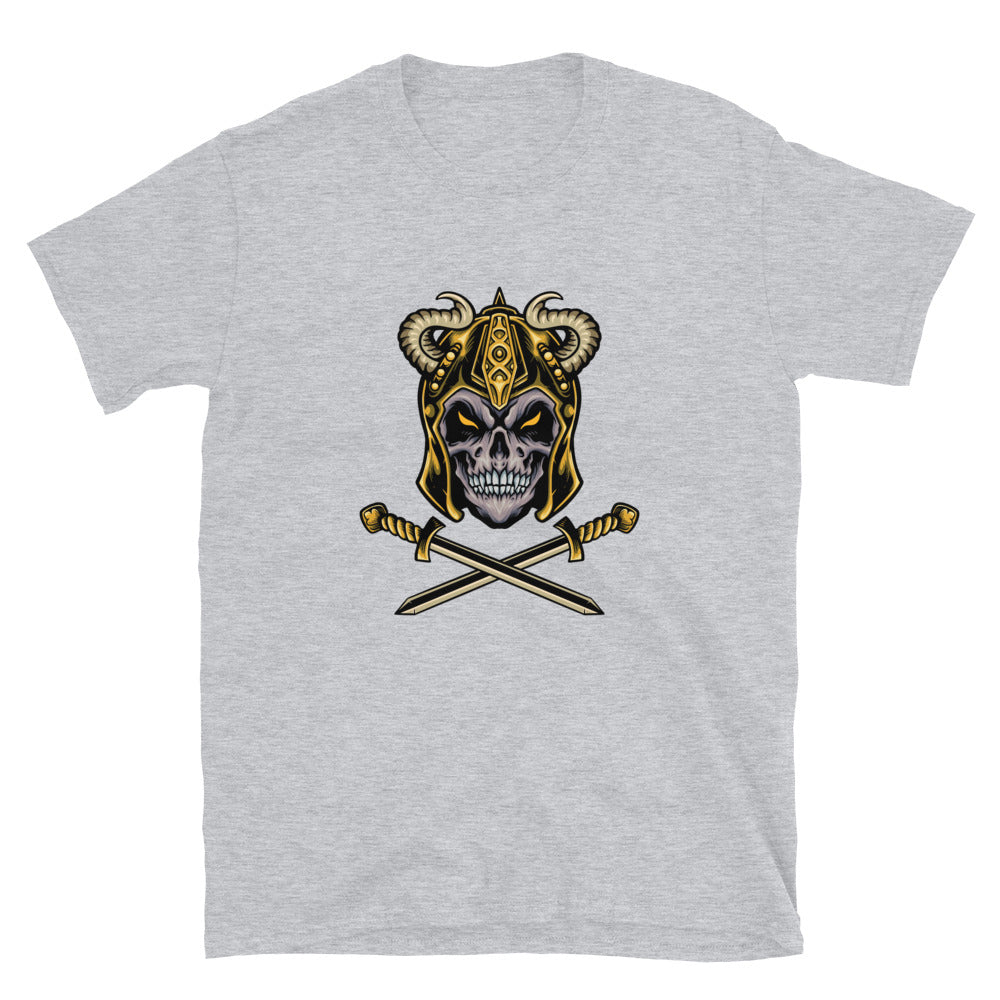 Wikinger-Schädel-Krieger mit Helmklinge, Maskottchen-Passform, Unisex-Softstyle-T-Shirt