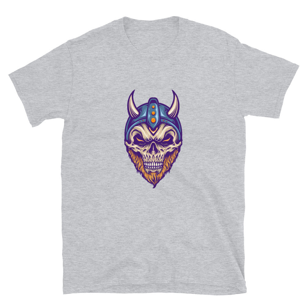 Wikinger-Schädelkopf mit Horn-Helm-Passform, Unisex-Softstyle-T-Shirt