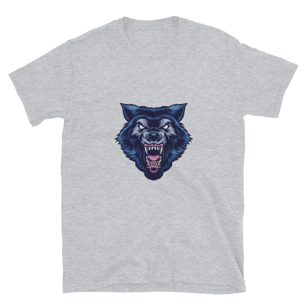 Wildes Wolf-Maskottchen. Passgenaues Unisex-Softstyle-T-Shirt