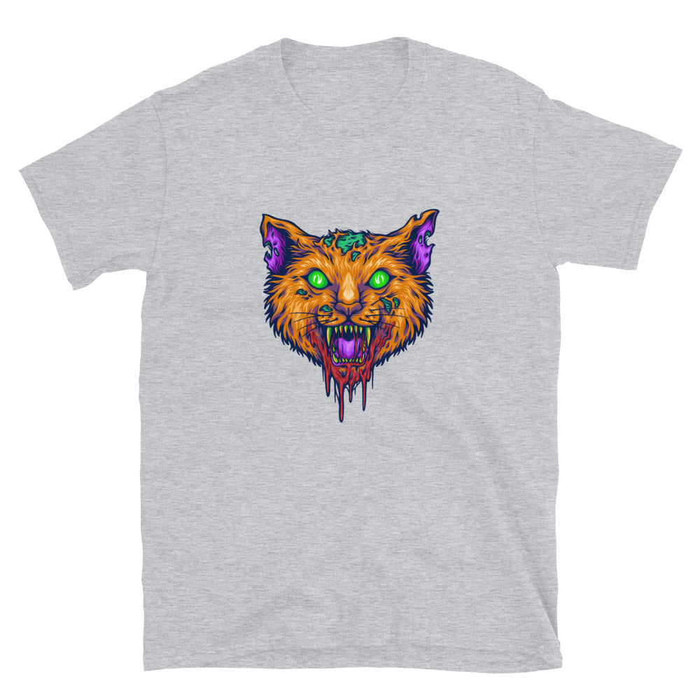 Gruseliges Monsterkopf-Katze-Fit-Unisex-Softstyle-T-Shirt
