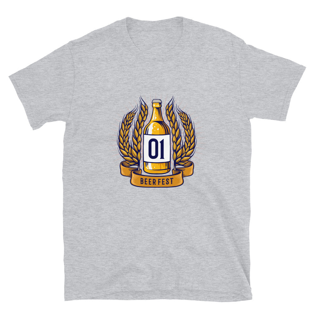 Vintage Wheat Beer Bottle and Ribbon Fit Unisex Softstyle T-Shirt