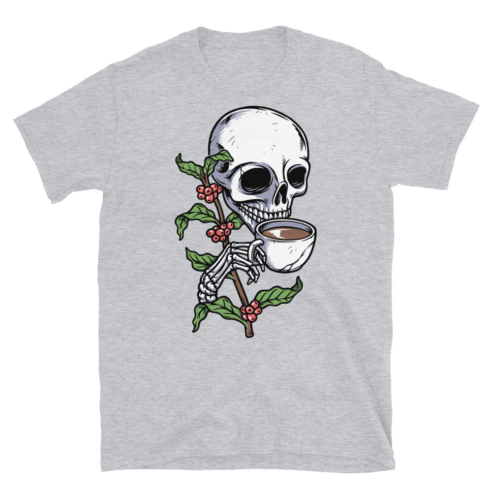 Totenkopf trinkender Kaffee Fit Unisex Softstyle T-Shirt