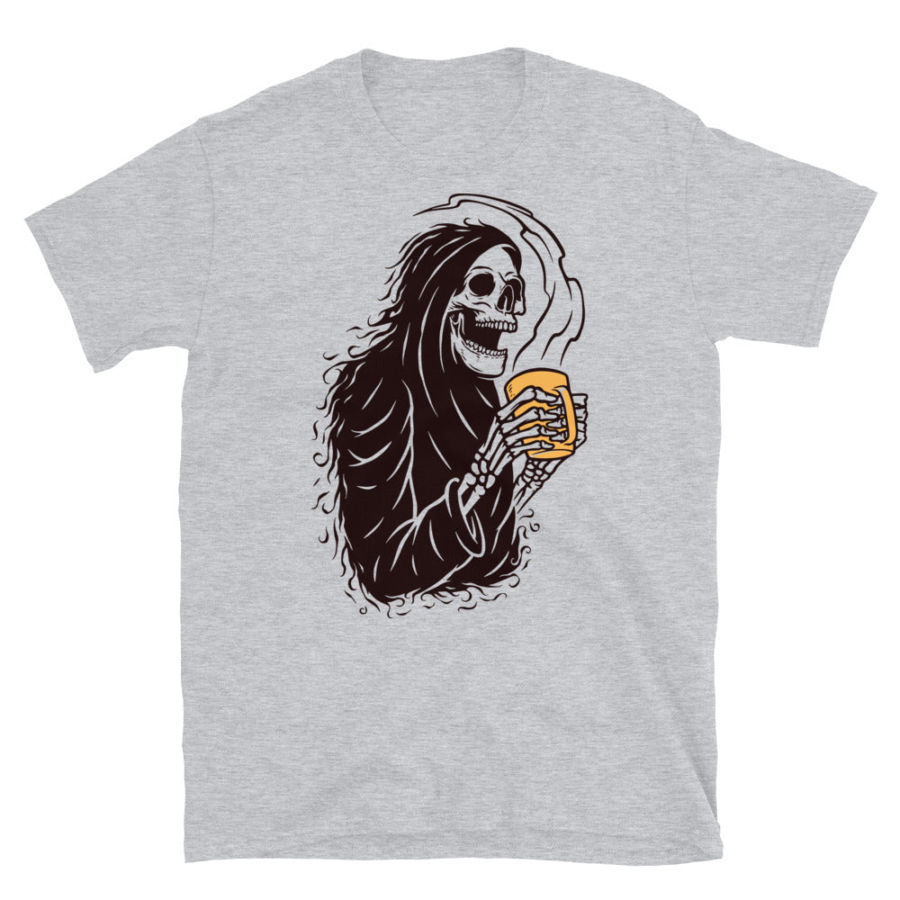 Totenkopf grimmig und Kaffee Fit Unisex Softstyle T-Shirt