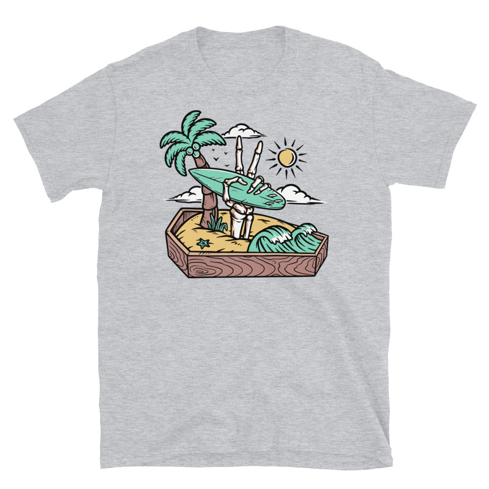 Schaffe Frieden am Strand. Passgenaues Unisex-Softstyle-T-Shirt