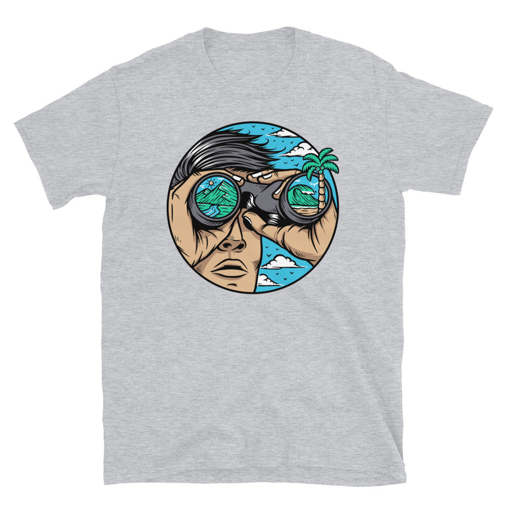 Menschen sehen die Natur durch ein Fernglas. Fit Unisex Softstyle T-Shirt