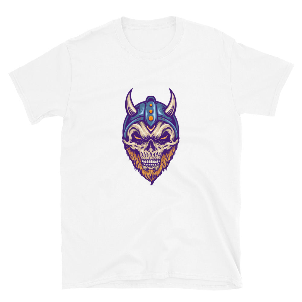 Wikinger-Schädelkopf mit Horn-Helm-Passform, Unisex-Softstyle-T-Shirt