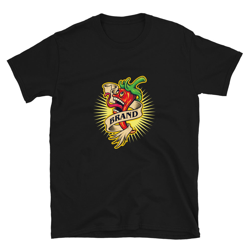 Spicy Red Chili Flavour Restaurant Maskottchen Fit Unisex Softstyle T-Shirt