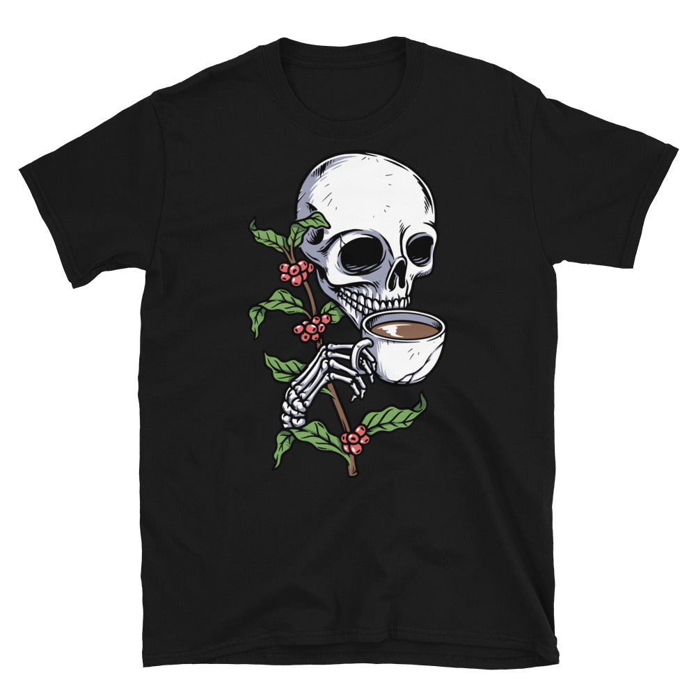 Totenkopf trinkender Kaffee Fit Unisex Softstyle T-Shirt