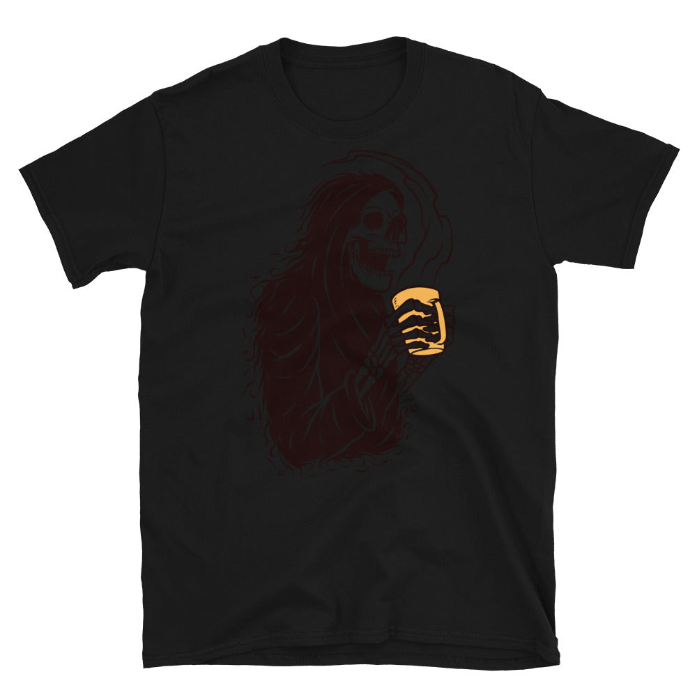 Totenkopf grimmig und Kaffee Fit Unisex Softstyle T-Shirt