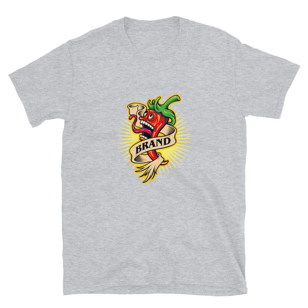 Spicy Red Chili Flavour Restaurant Maskottchen Fit Unisex Softstyle T-Shirt