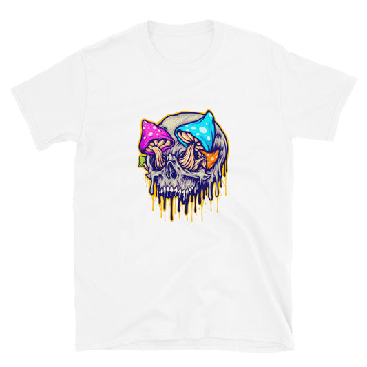 Gruselige Totenkopf-Pilze geschmolzenes buntes Fit Unisex Softstyle T-Shirt